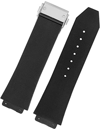 HEPUP Correa de reloj para HUBLOT BIG BANG, de silicona, 25 * 19mm, impermeable, correa de reloj para hombre, cadena, accesorios de reloj, pulsera de reloj de goma (Color: Rayas negro-plata, Tamaño