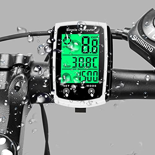 ZYWUOY Fahrradcomputer, wasserdichte Fahrrad kabelgebundener Tachometer und Kilometerzähler, LCD -Tacho, Geschwindigkeit Fahrradtacho Radcomputer, Englisch, Weiß