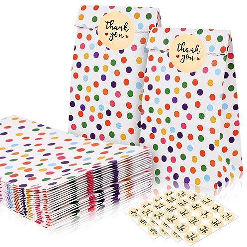 Flintronic 25PCS Bolsa de Regalo, Bolsa de Papel Ondulado, con Lindas Pegatinas, Bolsas de Fiesta para Fiestas Infantiles, Cumpleaños, Navidad（Lunares）