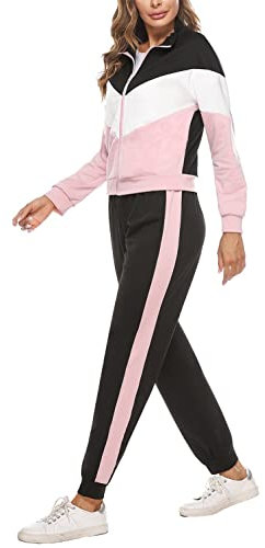 Marvmys Streatwear Trainingsanzüge Damen Leicht Sportanzug Freizeitanzug Jogginganzug Langarm mit Reißverschluss Kordelzug Taschen