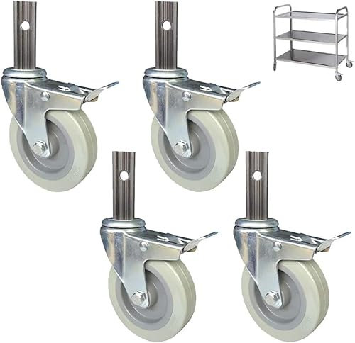 Ruote girevoli per carichi pesanti Carrello 4 pollici Rotelle per auto da pranzo in PU per carichi pesanti, 4 ruote per mobili con stelo girevole, con staffa a tubo quadrato, set d