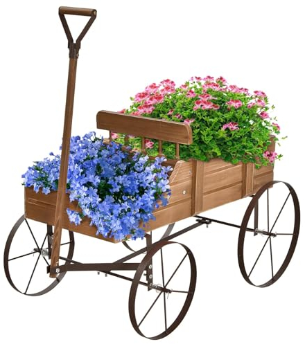 SOARS Soporte para flores, carrito de flores con 4 ruedas de metal, soporte para plantas de madera maciza, jardinera decorativa, carrito de madera, carrito para jardín y balcón (marrón)
