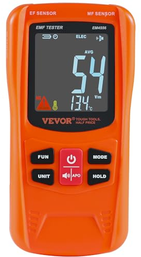 VEVOR 3-in-1-EMF-Messgerät, 5 Hz-6 GHz, tragbarer wiederaufladbarer Strahlungsdetektor für elektromagnetische Felder, digitaler LCD-EMF-Tester für EF/MF/RF-Hausinspektionen 5G-Mobilfunkmast-Temperatur