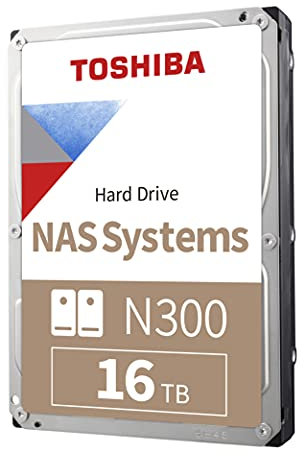 Toshiba N300 16TB NAS 3.5-Inch Internal Hard Drive - CMR SATA 6 GB/s 7200 RPM 512 MB Cache - HDWG51GXZSTA