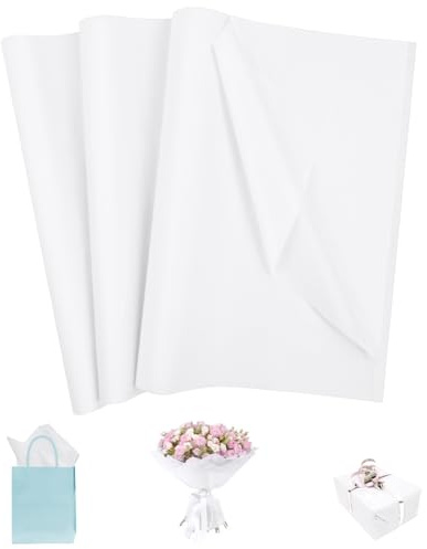 OFFCUP 35 Feuilles Papier de Soie, Papier D'emballage 50x70cm, Papiers de Soie Emballage Coloré pour Pompons DIY et Loisirs Créatifs Cadeau Fête Mariage Vacances Décoration-Blanc