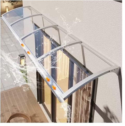 Auvent de Porte et Fenêtres avec Grand Évier,Auvent en Polycarbonate 150x300cm Marquise de Porte d'Entrée Contre La Pluie Et UV ZHZHXR(Size:0.6x1m/1.97x3.28ft)