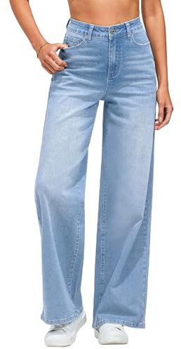 Vetinee High Waist Jeans Jeans Damen High Waist Baggy Meeresblau Größe Large Passt EU Größe 42 bis EU Größe 44