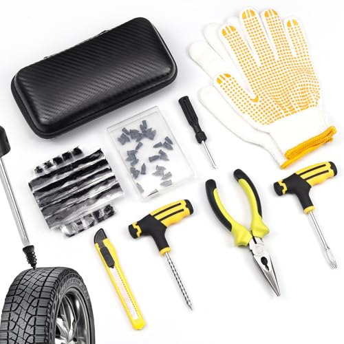 ELNLE Reifenreparaturset Auto Reifen Flickset Tubeless Autoreifen Reparaturset 58 Stück Reifenpannenset mit 30 Vakuum Reifen Reparatur Nagel 20 Reparaturstreifen für PKW, Motorrad, LKW, ATV