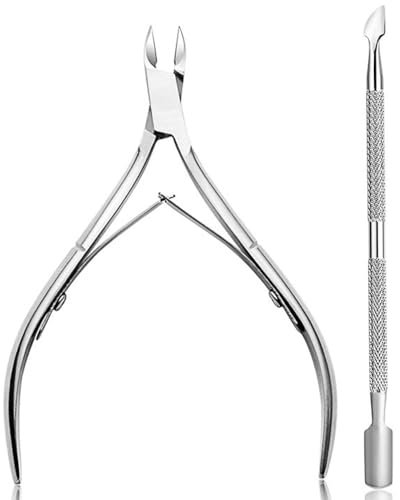 Juego de herramientas para quitar cutículas con cortador de cutículas y empujador de cutículas, cortador de cutículas profesional de acero inoxidable y empujador de cutículas, herramientas para el