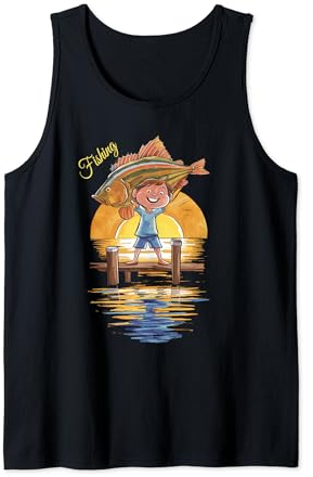 Fröhliches Angelabenteuer für Kinder bei Sonnenuntergang Tank Top