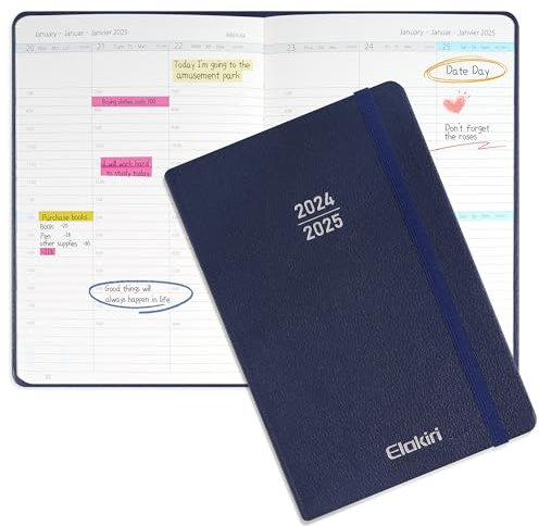 Kalender 2025 Buchkalender A5 1 Woche 2 Seiten,Terminplaner 2025 (Oct.2024-Dez.2025) mit 100 g/m² Papier,Planer 2024/2025 mit PU-Leder Hardcover Für Schulplaner,Terminkalender (TJ-Blau)