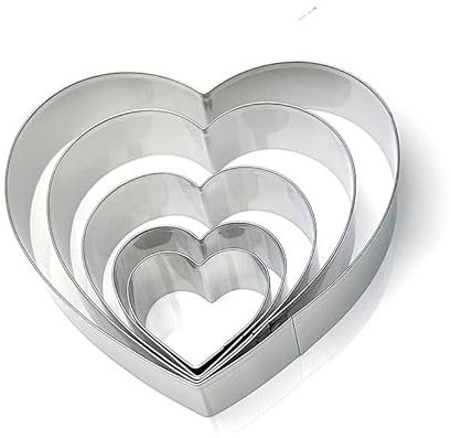 AMANDELIZABE Lot de 3 moules à gâteau en forme de cœur - En acier inoxydable - Pour décoration de gâteau - Avec 3 boules dorées et 3 boules argentées