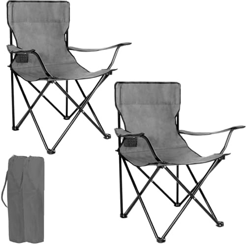 azorex Silla Plegable Camping Silla Pesca Playa Acampada Exterior con reposabrazos portavasos de Malla blosa Lateral Resistente 50x50x80cm (Gris, Set de 2)
