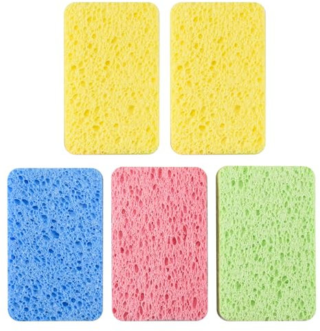 Pqahffowr Grandes éPonges en Cellulose, éPonges de Cuisine pour Vaisselle, éPonges à RéCurer, éPonge à RéCurer Anti-Rayures pour Batterie de Cuisine 5 PièCes