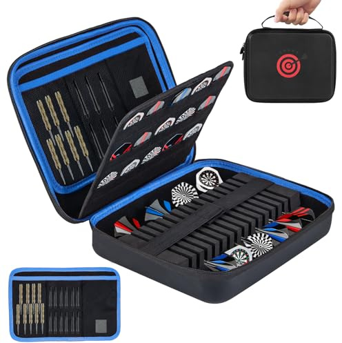 Lebared 2026 Upgraded EVA Hard Shell Dart Case for 15Darts, 30 Flights, Shafts & Accessories, Darts Case with Soft Pad & Mesh Bag for Steel or Soft Tips, Ideal Gift for Players, Bar Game, Travel -Blue