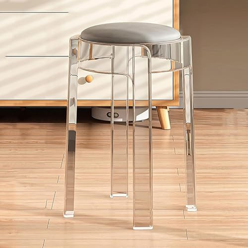 MMLeYN 18 Stackable Stools Height Transparent Dining Stool Transparent Bar Stool Seat with Cushion Round Compact Acrylic Stool for Family Gatherings, Breakfast Bar(Gray,1pcs)