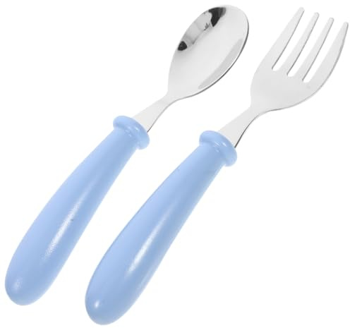 Posate Bambino Mothnur Set 3 Pezzi in Acciaio Inossidabile 304 Con Cucchiaio E Forchetta Custodia Blu Design Cartoon Per Uso Domestico E Svezzamento Sicuro