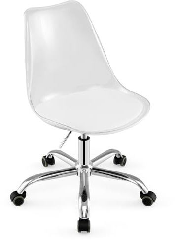 COSTWAY Sedia da Scrivania Ergonomica, Sedia da Ufficio Girevole con Altezza Regolabile e Seduta Imbottita, Sgabello senza Braccioli Trasparente con Ruote, Portata 150 kg, per Casa e Studio