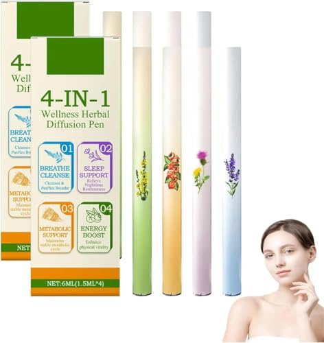 4 penne per diffusore di erbe, inalatore per aromaterapia, a doppia azione, purificatore di erbe, inalatore portatile senza vapore, per la pulizia, aiuto alla respirazione e rinfrescante orale