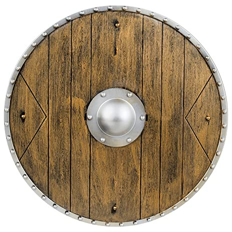 Boland Medieval Warrior Shield – 40 cm Round Plastic Costume Shield with Wood Effect and Strap – Viking, Knight, Gladiator & Medieval Fancy Dress Accessory