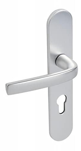 Vachette Set de Poignée de Porte sur Grande Plaque Logio - Version Clé I Porte d’Entrée, Cave, Bureau et Garage - Entraxe 195 mm - Système de Pose Facile - Garantie 10 ans - Aluminium anodisé Argent