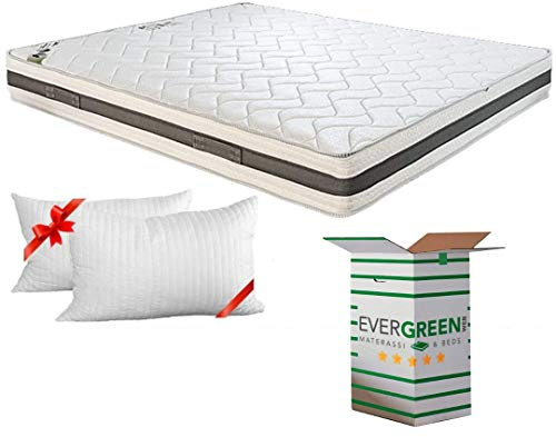 Evergreenweb - Materasso Matrimoniale 160x190 alto 20cm a Molle in Acciaio e Waterfoam con COPPIA CUSCINI MEMORY, Ortopedico contro Mal di Schiena RIGIDO EXTRA COMFORT x tutti Letti Reti Fisse OFFERTA