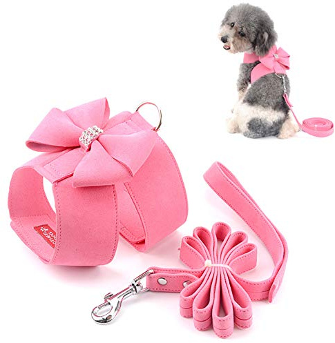 Ranphy Arnés para Perro de Piel de Ante con Diamantes de imitación Brillantes, arnés sin tirones, Chaleco Suave para Mascotas con Lazo, Juego de Correa Ajustable para Perros pequeños Entrenar