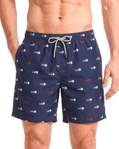 maamgic Ropa de Baño para Hombres Bañador para Vacaciones Short de Playa Natación Secado Rápido Piscina Ancla,Blanco Marino Cresta,L
