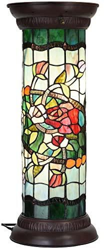 Bieye L10823 Rose Flower Tiffany Style Stained Glass Pedestal Floor Lamp for Decorating, 26 inches Tall