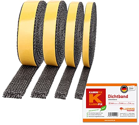 Komplett-Lösung für Ofen & Kamin - Professionelles Ofendichtband 3m, Kamin Dichtband, Kamindichtung, Ofenrohr Dichtung, Kamintür, Scheibendichtung für Kaminöfen Ofendichtung, Dichtschnur. (10mm x 2mm)