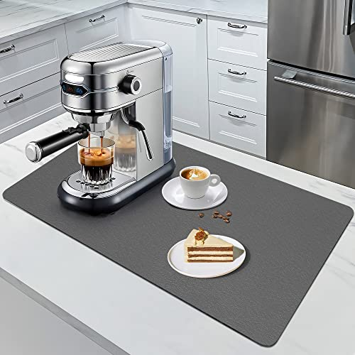 SOSMAR Abtropfmatte Geschirr Kaffeemaschine Unterlage (60 x 40cm, Dunkelgrau), Saugfähige Spül Abtropfmatte/Trocknungsmatte/Dish Drying Mat/rutschfeste Matte für Küche, Spüle und Bad