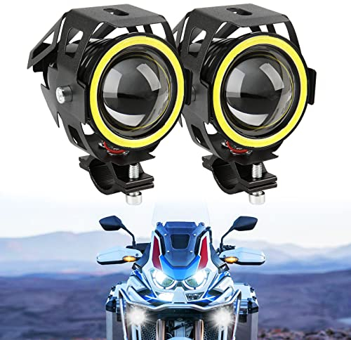 DREAMIZER Motorrad Frontscheinwerfer, Scheinwerfer DRL Mit Angel Eyes Licht, 12V 24V Nebelscheinwerfer Kompatibel Mit R1200GS 1200XRT Touring ATV UTV Off Road Buggy Sandbahn