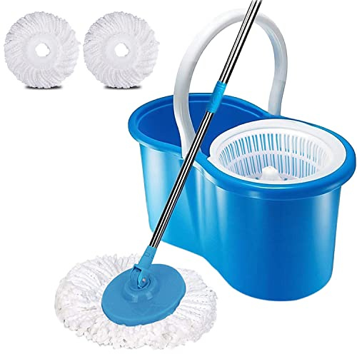 Mop and Bucket Set, Spin Mop for Cleaning Floors with Two Mop Heads, 1 x Mop, 2 x Mop Heads, 1 x Spin Bucket (Blue)