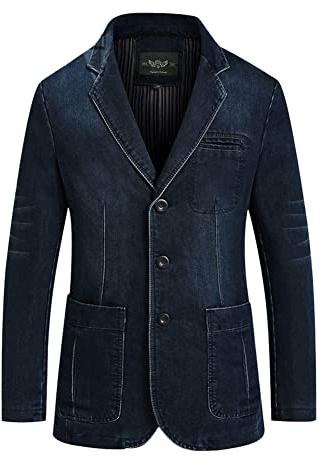 Blazer Homme Casual Veste en Jean Veste de Costume en Denim de Coton Coupe Slim Affaires Denim Blazer Veste Manteaux Cowboy Suit Jacket Coat Bleu foncé 4XL