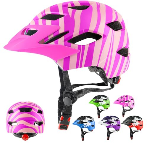 RaMokey Casco Bicicleta Niño con Lámpara y Visera, Casco Bici para niños y niñas de 5-14 años para MTB Patinete Ciclismo (50-56 cm)