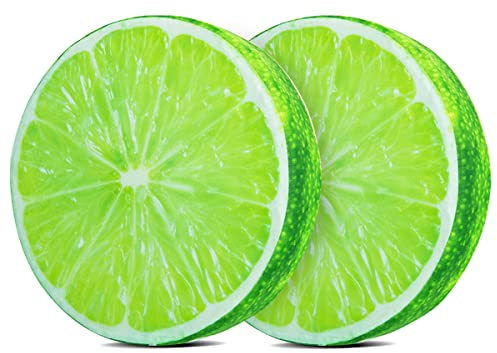 HYSEAS Round Throw Pillows 14 Inch Lemon, 3D Print Decorative Plush Funny Fruit Stuffed Cushions Seat Pad for Couch, Chair, Floor, Sofa, 2 Pack