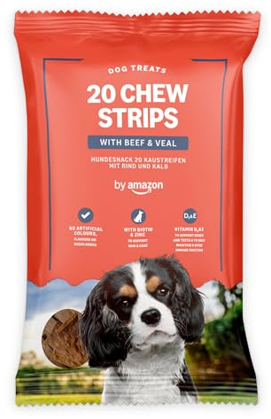 by Amazon - Dog Treats - 20 Chew Strips with Beef & Veal, 200g
