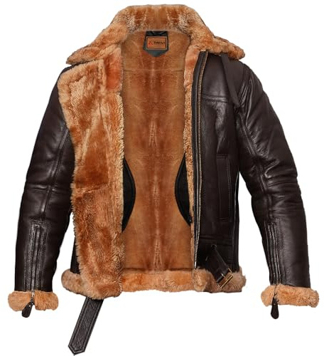 TASFAH LEATHER B3 Bomber Jacket B3 Bomber Jacket Real Shearling Men RAF Bomber Ginger Mens Aviator Jacket (US, Alpha, X-Large, Regular, Regular, Brown)