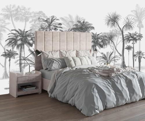 Papier Peint Panoramique Jungle Noir et Blanc 3d Soie, 356 X 250 cm Tropical Coconut Forêt - Papier Peint Jungle Grandes Murales Poster pour Salon, Adulte Chambre d'enfants, Étude Décoration