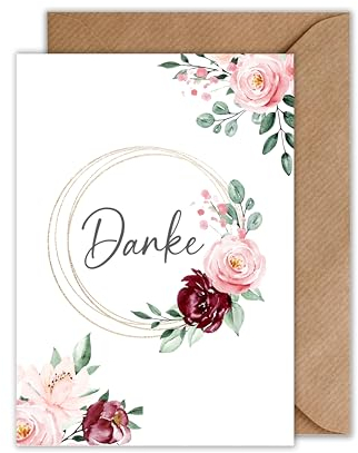 WBdesignz Dankeskarte mit Umschlag - Danksagung Danke Karte mit Blume Abschiedskarte als Klappkarte Hochzeit Danke Karte (DIN A6)