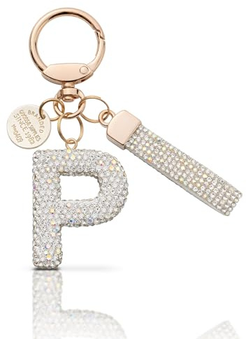 MORSUNBELA Porte Clef Personnalisable Porte-clés Lettre Initiale, Strass Pendentif Initiale, Keychain Personnalisé, pour Fille et Femme, Argenté Lettre - P