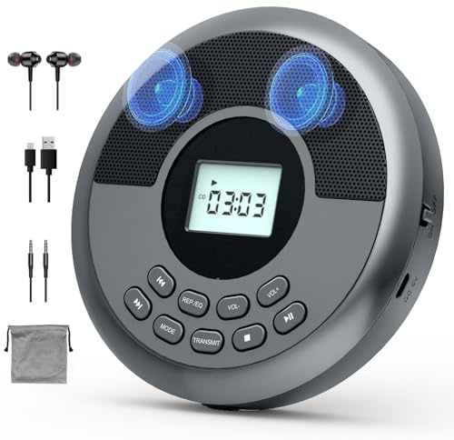 KUEPHOM Portable CD Player with Speakers and Headphones:Rechargeable Discman with Anti-Skip Protection-CD/MP3/USB/BT Play-Bluetooth Transmit/AUX Car Connection-Personal/Seniors/Travel/Music/Audiobook