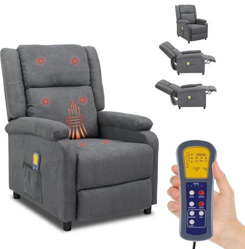 LEADZM Fernsehsessel Relaxsessel Ruhesessel, Elektrische Massage und Heizung, manuell verstellbare Rückenlehnenneigung,Liegesessel bis 120kg Einzelsofa