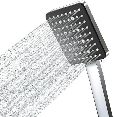 Newentor Duschkopf [TESTSIEGER], Handbrause Duschkopf Großer, Wassersparender Duschkopf Hochdruck, Duschkopf Eckig mit 6 Strahlarten (Duschkopf ohne Schlauch),Matteschwarz