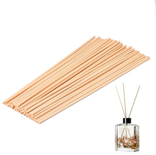 50pcs Diffuser Sticks, 30CM Wood Rattan Essential Oil Aroma Diffusers ECO- Extra Long 4 mm Thick Replacement Refill Stick- Fragrance Refill Wood Fibre Reed Thick Diffuser Sticks for Diffuser Oils