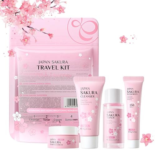 Japan Sakura - Set per la cura della pelle per ragazze adolescenti, set idratante per la cura della pelle, kit per la cura del viso anti-invecchiamento, set regalo di bellezza, set da viaggio con