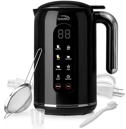 Nut Milk Maker Machine, 42oz, 8 in 1 Silent Automatic Nut Milk Machine, Homemade Soy Milk, Oat, Puree, Almond Milk Maker with Delay Start/Keep Warm/Boil Water/Self-Cleaning, Black