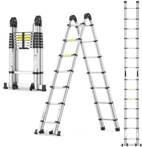 Telescoping Ladder,14.5 FT Extension Ladder, Heavy Duty 330lbs Max Capacity, Multi-Purpose Collapsible Ladder for RV or Outdoor Work