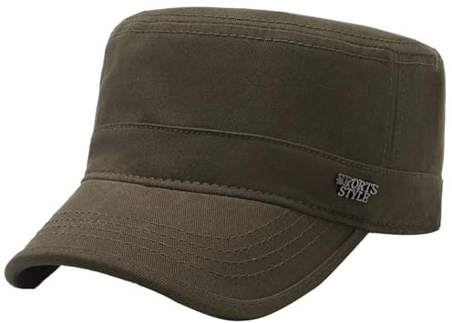 FEOYA Militär armékeps herr basebollkeps 100 % bomull solhatt klassisk platt topp kepsar justerbar basebollkeps för män sport utomhus, Armégrön, one size