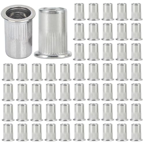 65PCS M6 Rivet Nuts, Stainless Steel Rivnut, Large Flat Head Threaded Ri-vet Nuts, Threaded Insert Nutserts, Sliver Rivet Nut Pull Cap Nut for Metal Sheets, Electrical Appliances Industrial Product
